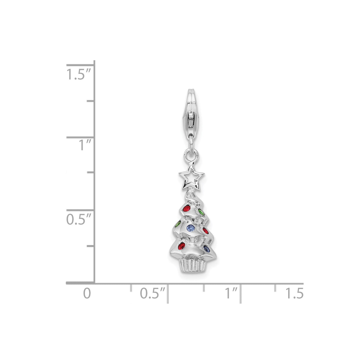 Sterling Silver Christmas Tree Charm Pendant with Colorful Enamel Ornaments and Star Topper
