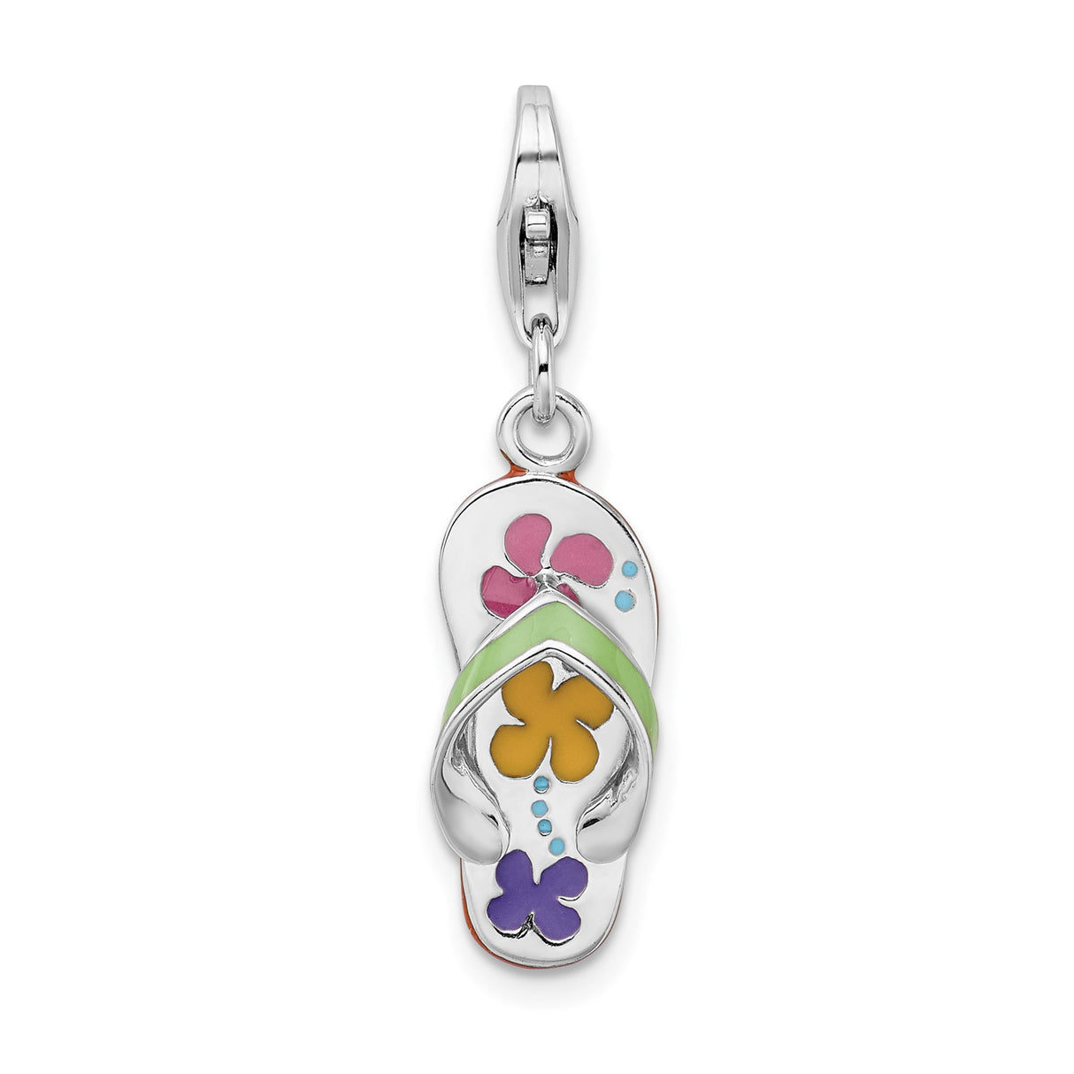 Sterling Silver Flip-Flop Pendant with Colorful Enamel Floral Design