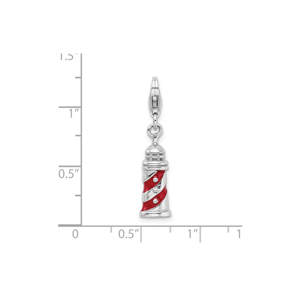 Sterling Silver Lighthouse Charm Pendant with Red Enamel Spiral, Nautical Travel Theme