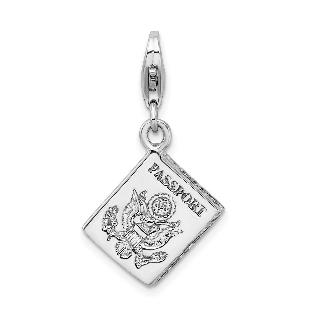 Sterling Silver Passport Charm Pendant with US Great Seal, Travel Symbol Design