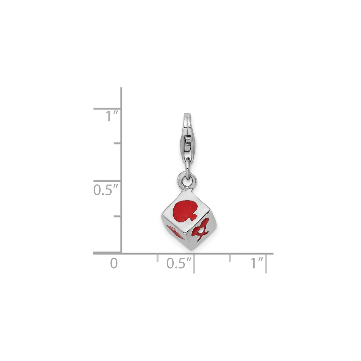 Sterling Silver Dice Charm Pendant with Red Enamel and Card Suit Symbols