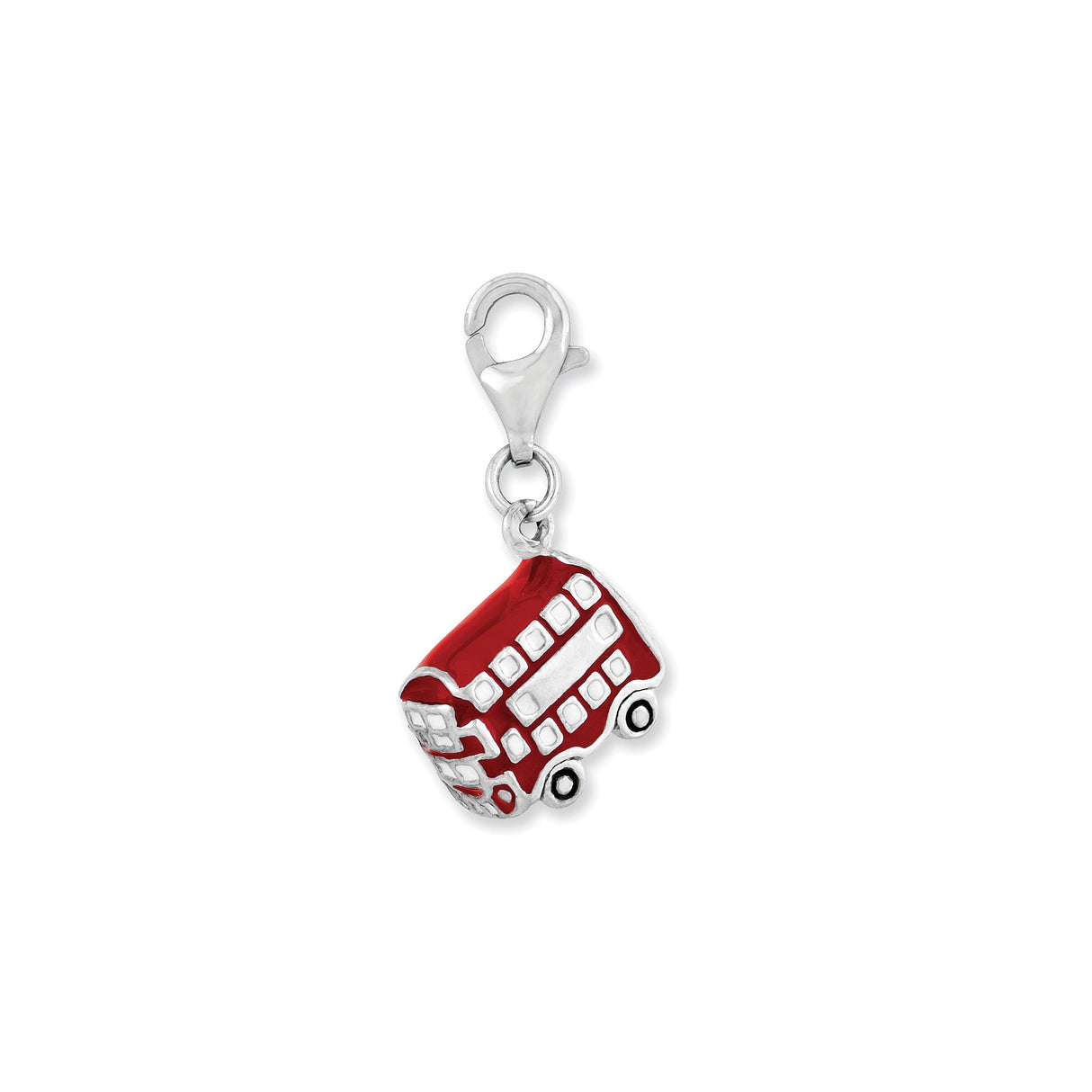 Sterling Silver Charm, London Bus with Red Enamel, Travel Theme, UK Souvenir Pendant