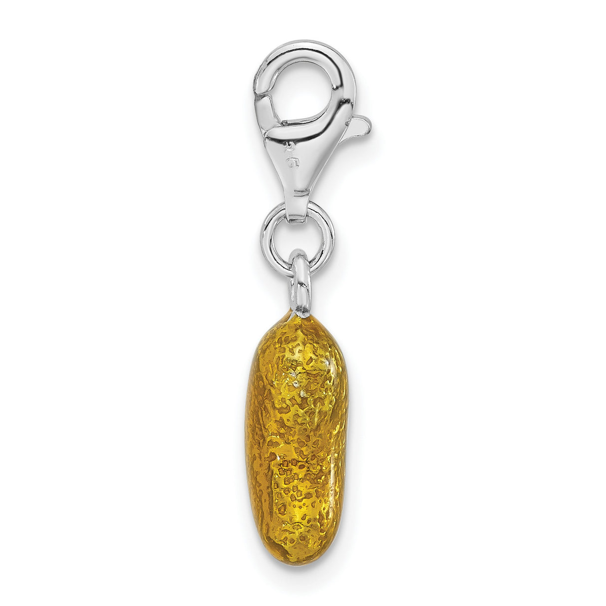 Sterling Silver Bean Charm Pendant with Yellow Glass, Textured Finish, Modern Symbolic Jewelry
