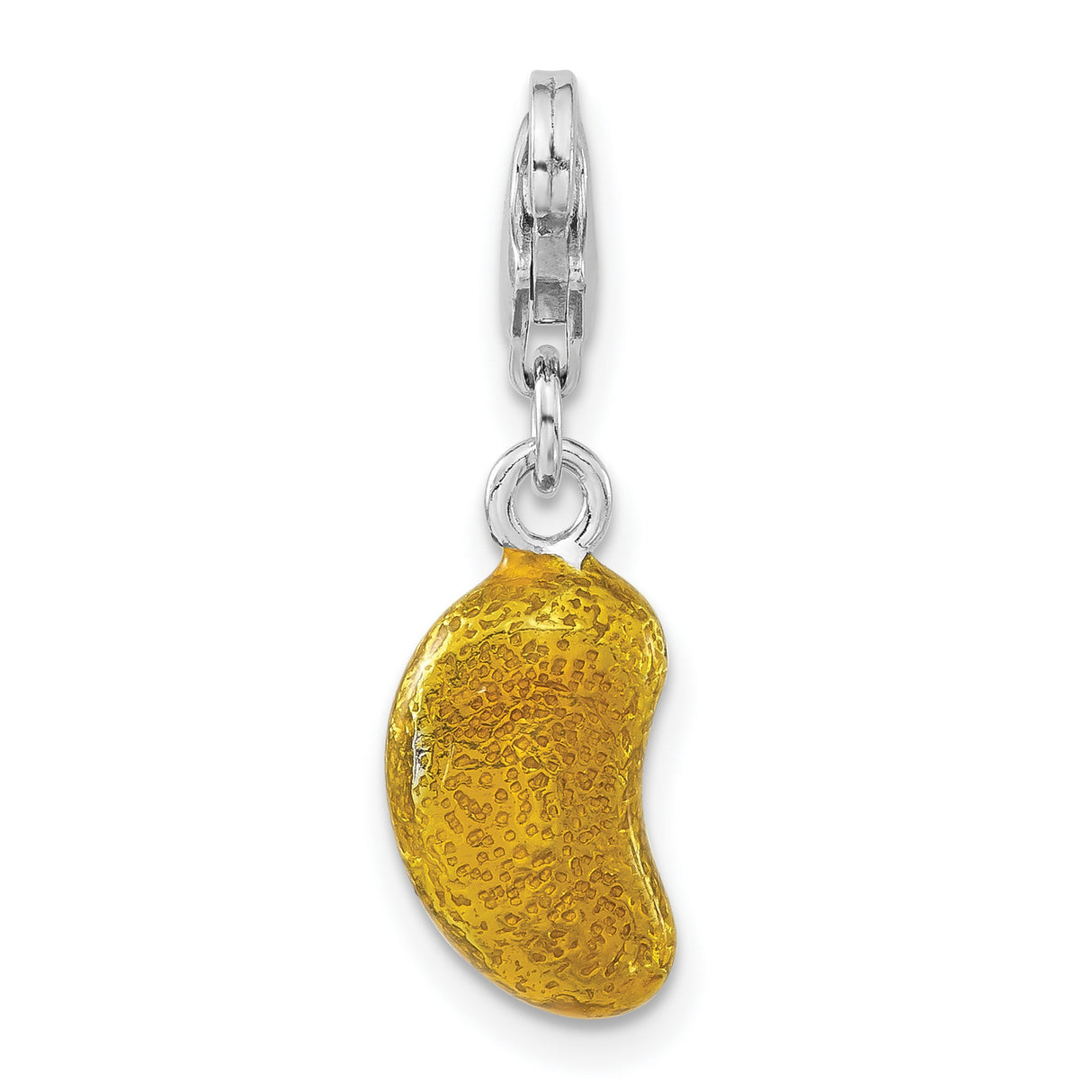 Sterling Silver Bean Charm Pendant with Yellow Glass, Textured Finish, Modern Symbolic Jewelry