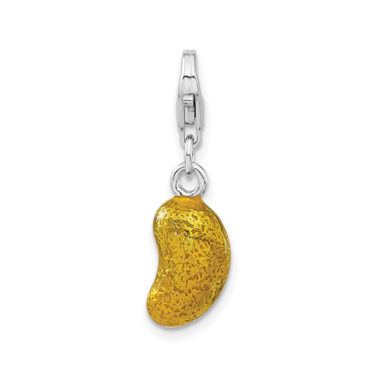Sterling Silver Bean Charm Pendant with Yellow Glass, Textured Finish, Modern Symbolic Jewelry