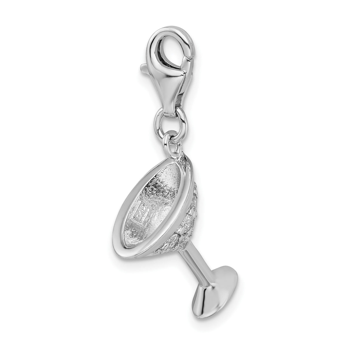 Sterling Silver Martini Glass Charm Pendant with Cubic Zirconia, Cocktail Drink Theme Jewelry