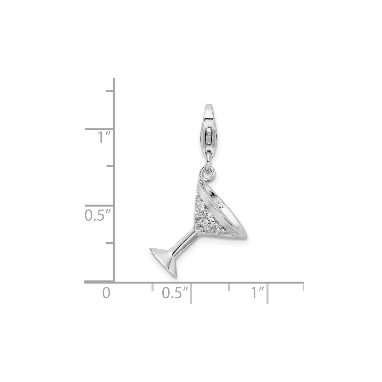 Sterling Silver Martini Glass Charm Pendant with Cubic Zirconia, Cocktail Drink Theme Jewelry