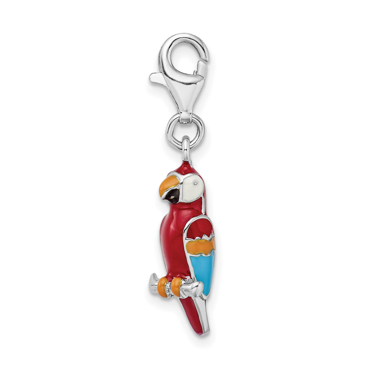 3-D Parrot Clip-On Charm Pendant in Real 925 Sterling Silver