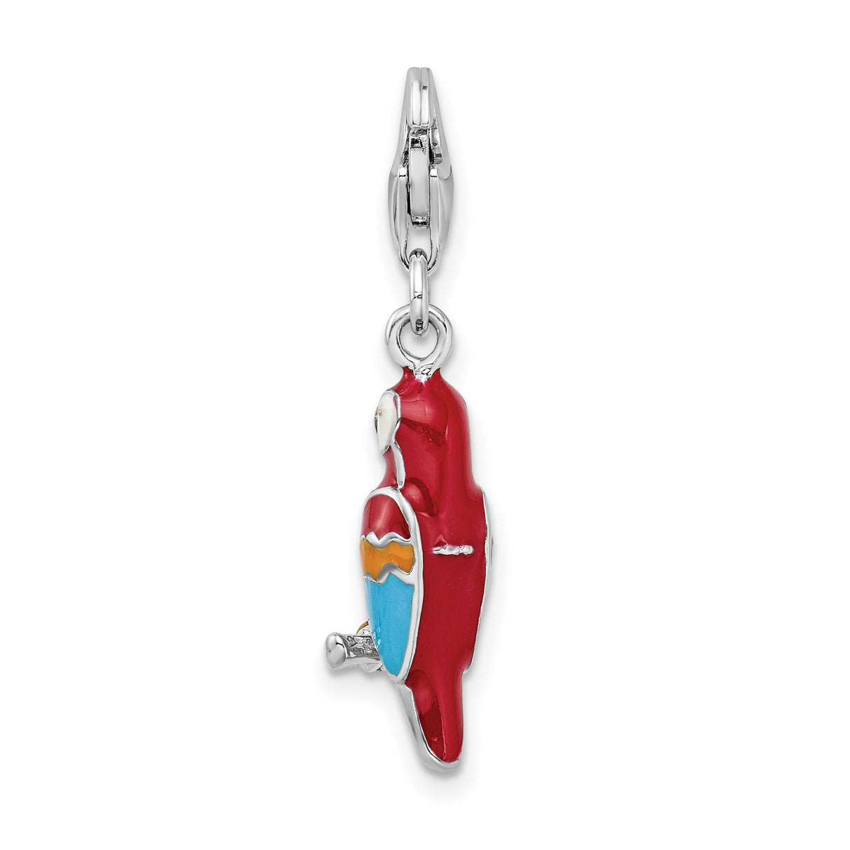 3-D Parrot Clip-On Charm Pendant in Real 925 Sterling Silver