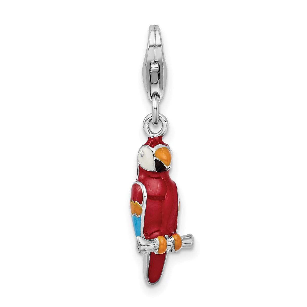 3-D Parrot Clip-On Charm Pendant in Real 925 Sterling Silver