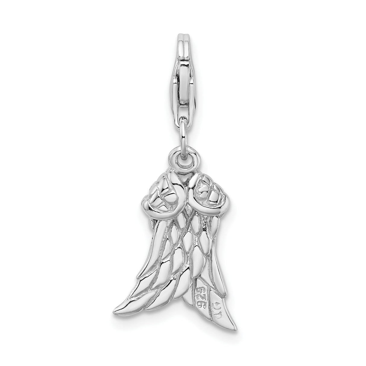 Sterling Silver Angel Wings Charm Pendant with Feather Detail, Memorial and Faith Theme