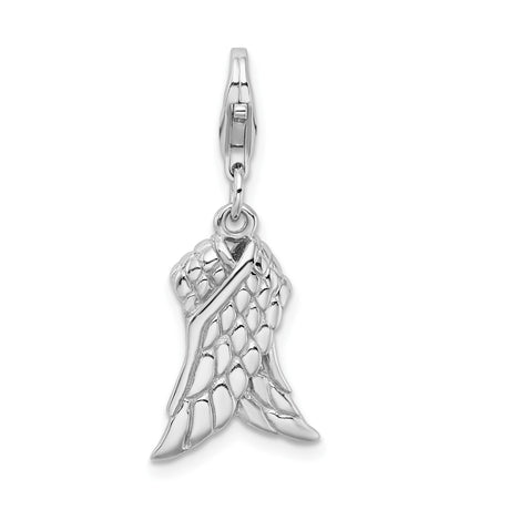 Sterling Silver Angel Wings Charm Pendant with Feather Detail, Memorial and Faith Theme