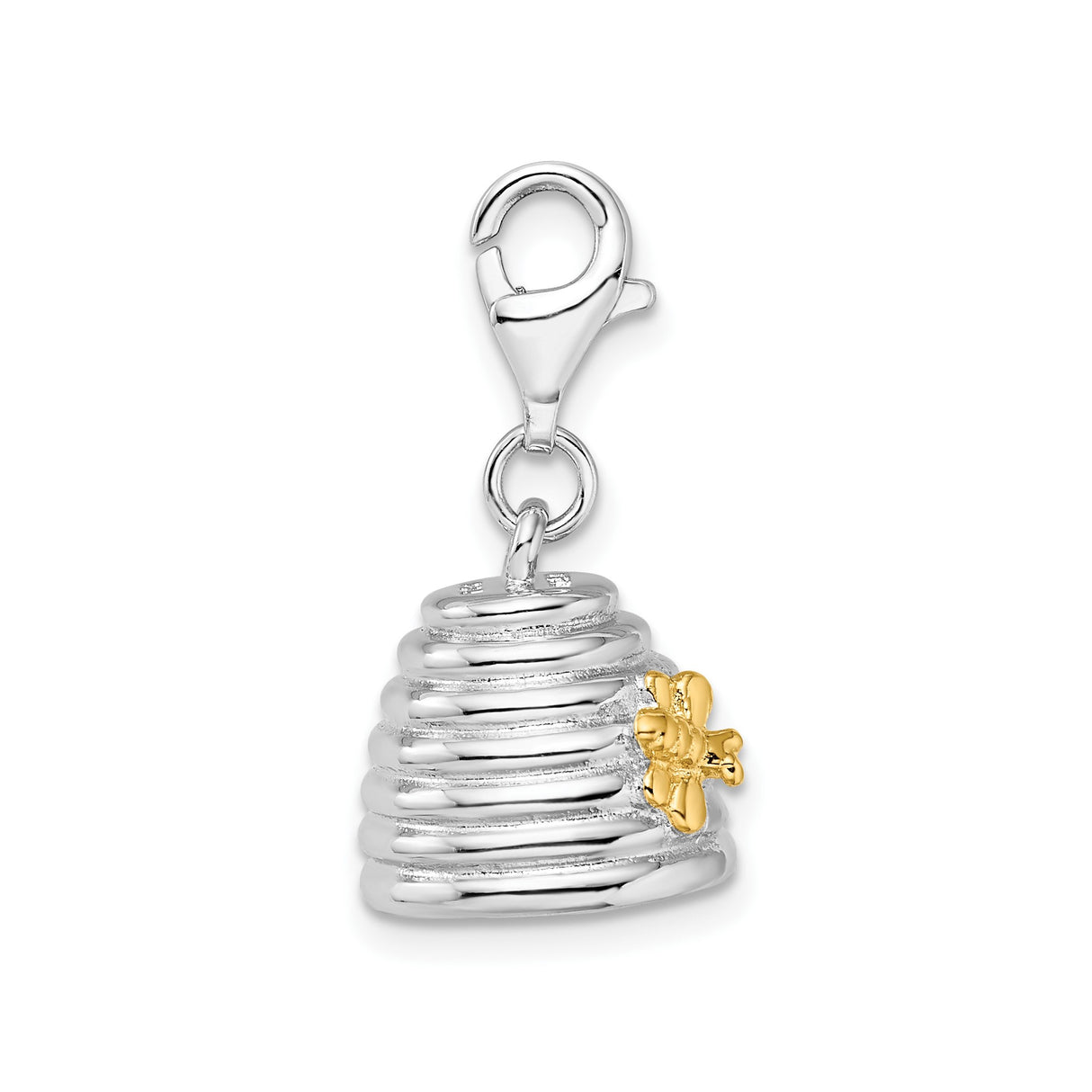 Sterling Silver Beehive Charm Pendant with 3D Gold Bee Detail, Nature-Inspired Jewelry for Women