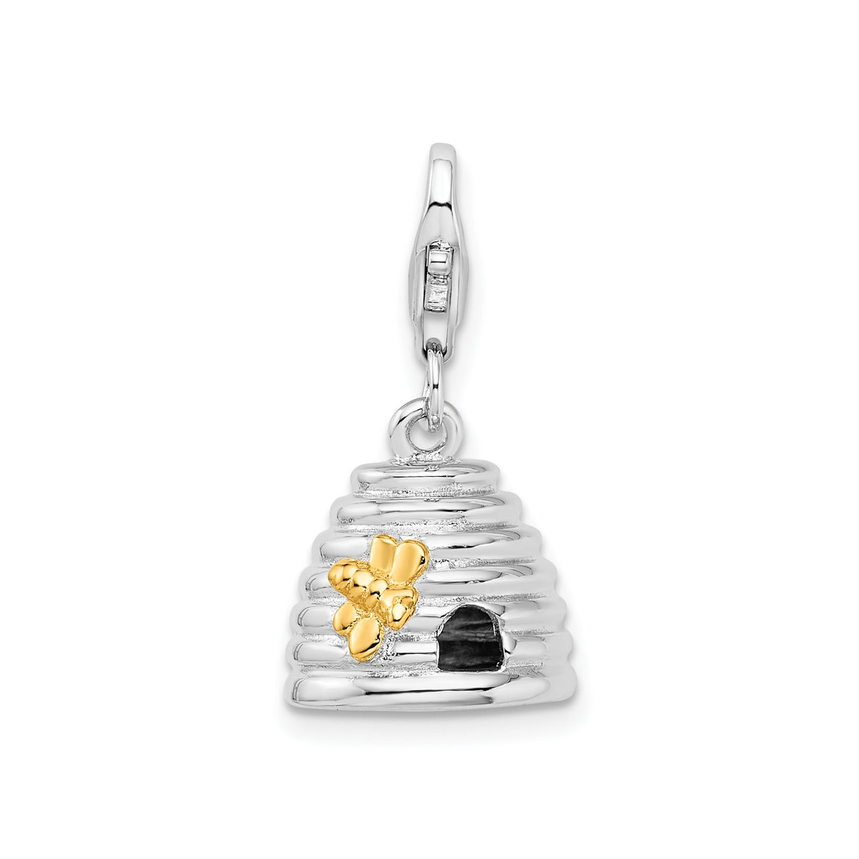 Sterling Silver Beehive Charm Pendant with 3D Gold Bee Detail, Nature-Inspired Jewelry for Women