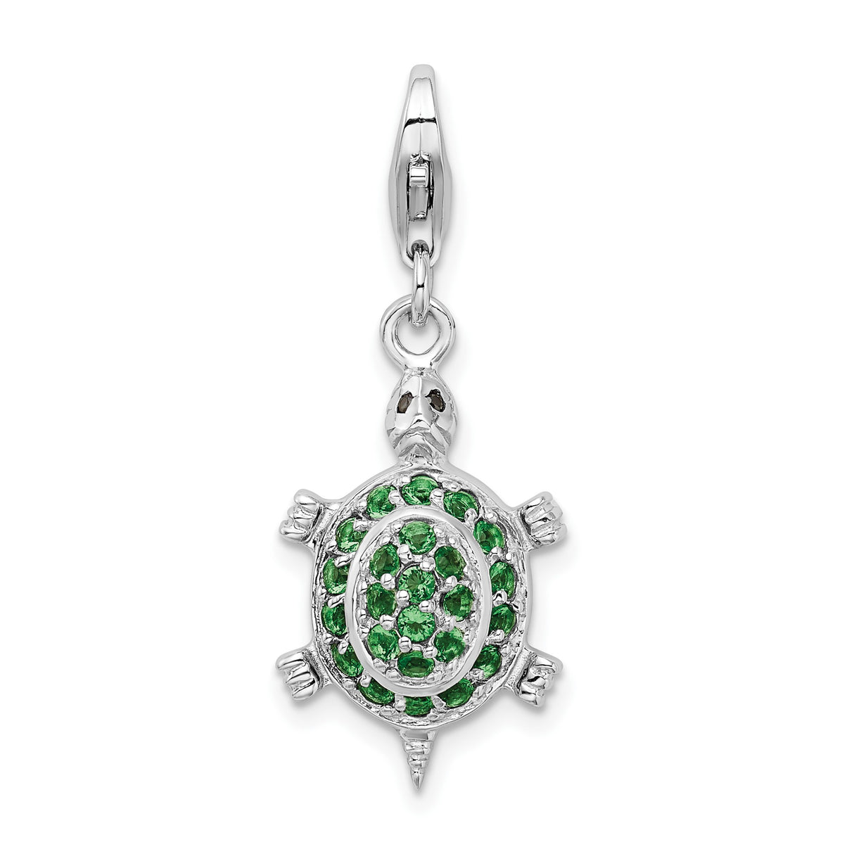Sterling Silver Turtle Charm Pendant with Cubic Zirconia, Nature Spirit Animal Theme