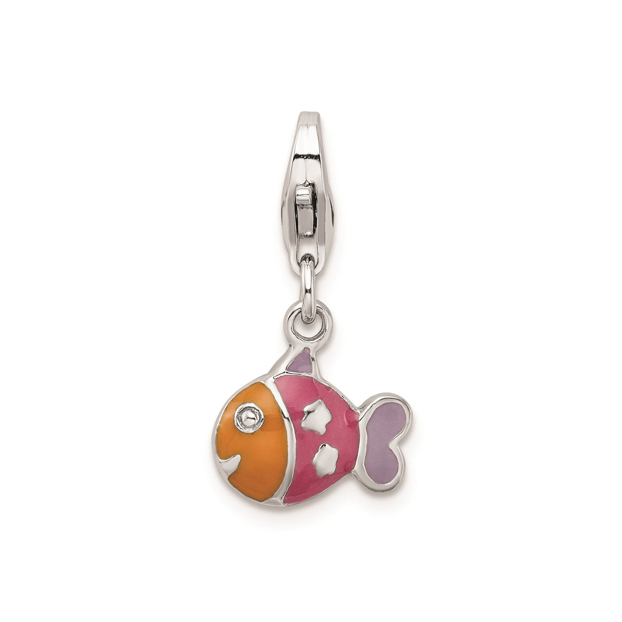Sterling Silver Enamel Fish Charm with Lobster Clasp, Colorful Nautical Theme Pendant for Women