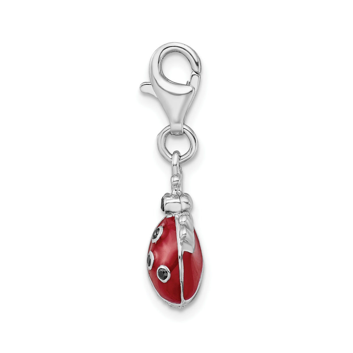 Sterling Silver Ladybug Pendant with Cubic Zirconia and Red Enamel, Nature-Inspired Charm for Women or Girls