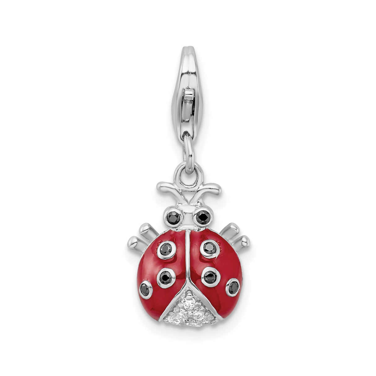 Sterling Silver Ladybug Pendant with Cubic Zirconia and Red Enamel, Nature-Inspired Charm for Women or Girls