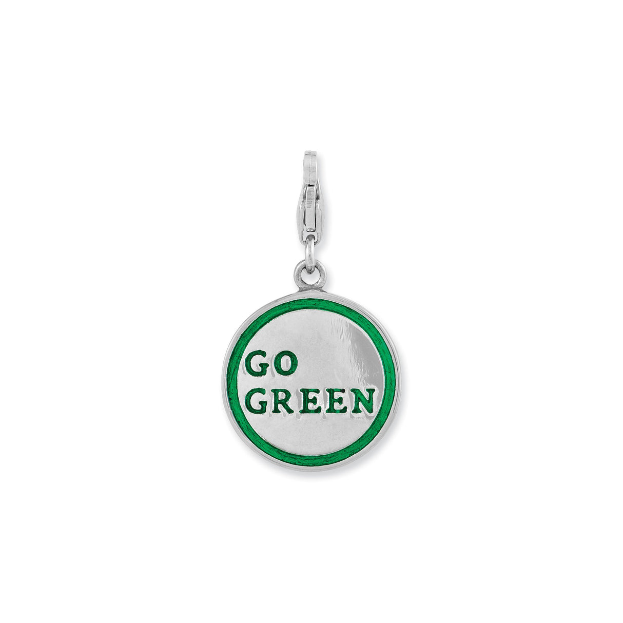 Sterling Silver Charm Pendant with Green Enamel Hand and Footprint Design