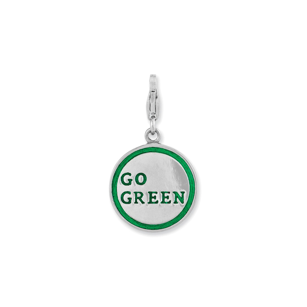 Sterling Silver Charm Pendant with Green Enamel Hand and Footprint Design