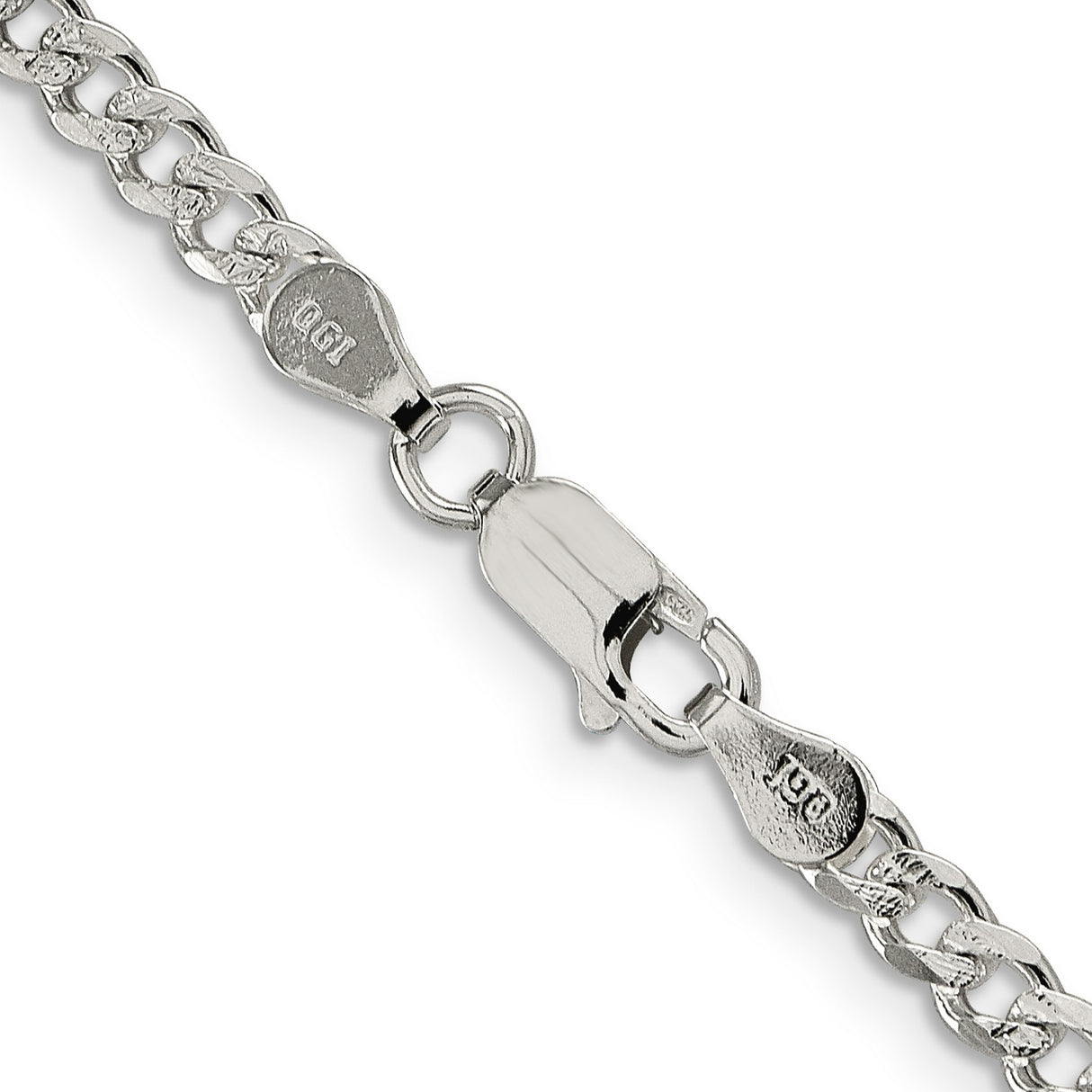 925 White Gold 3.8 mm Curb Chain Necklace, Polished alternate angle