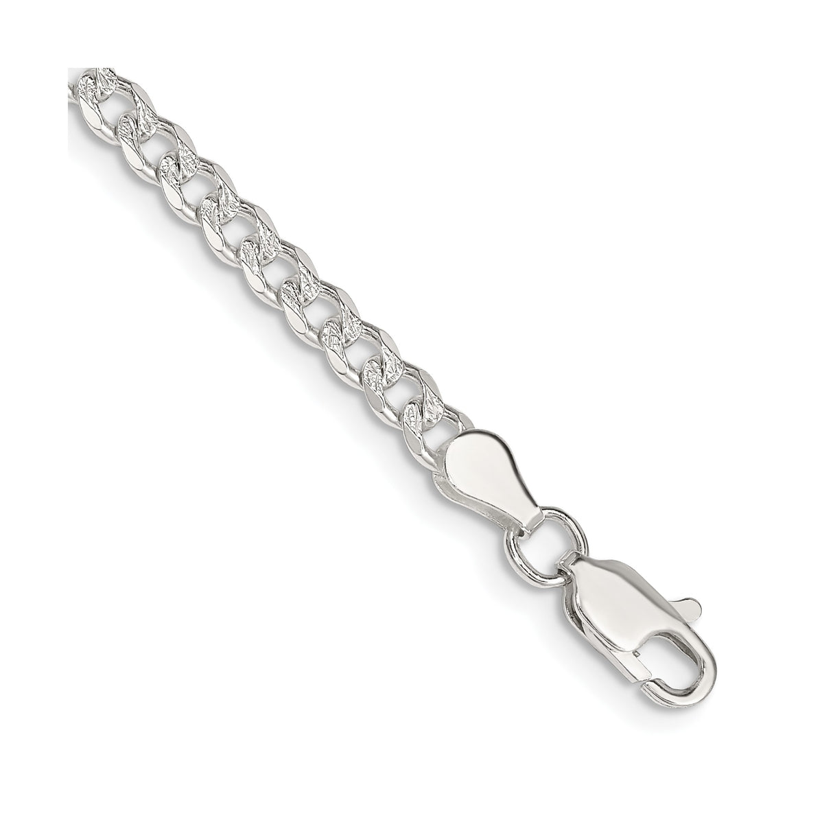 925 White Gold 3.8 mm Curb Chain Bracelet, Polished shown for scale