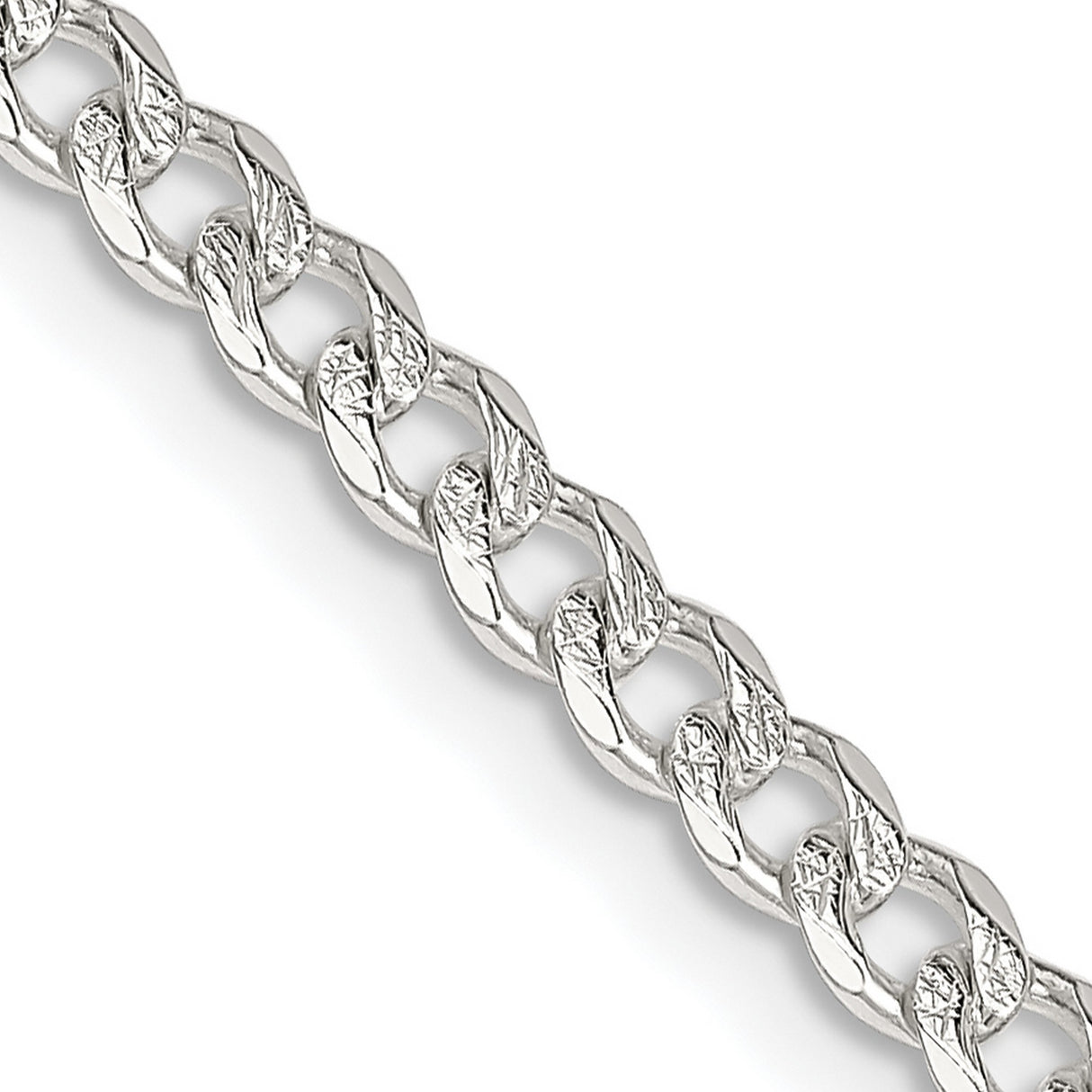 925 White Gold 3.8 mm Curb Chain Necklace, Polished detail view