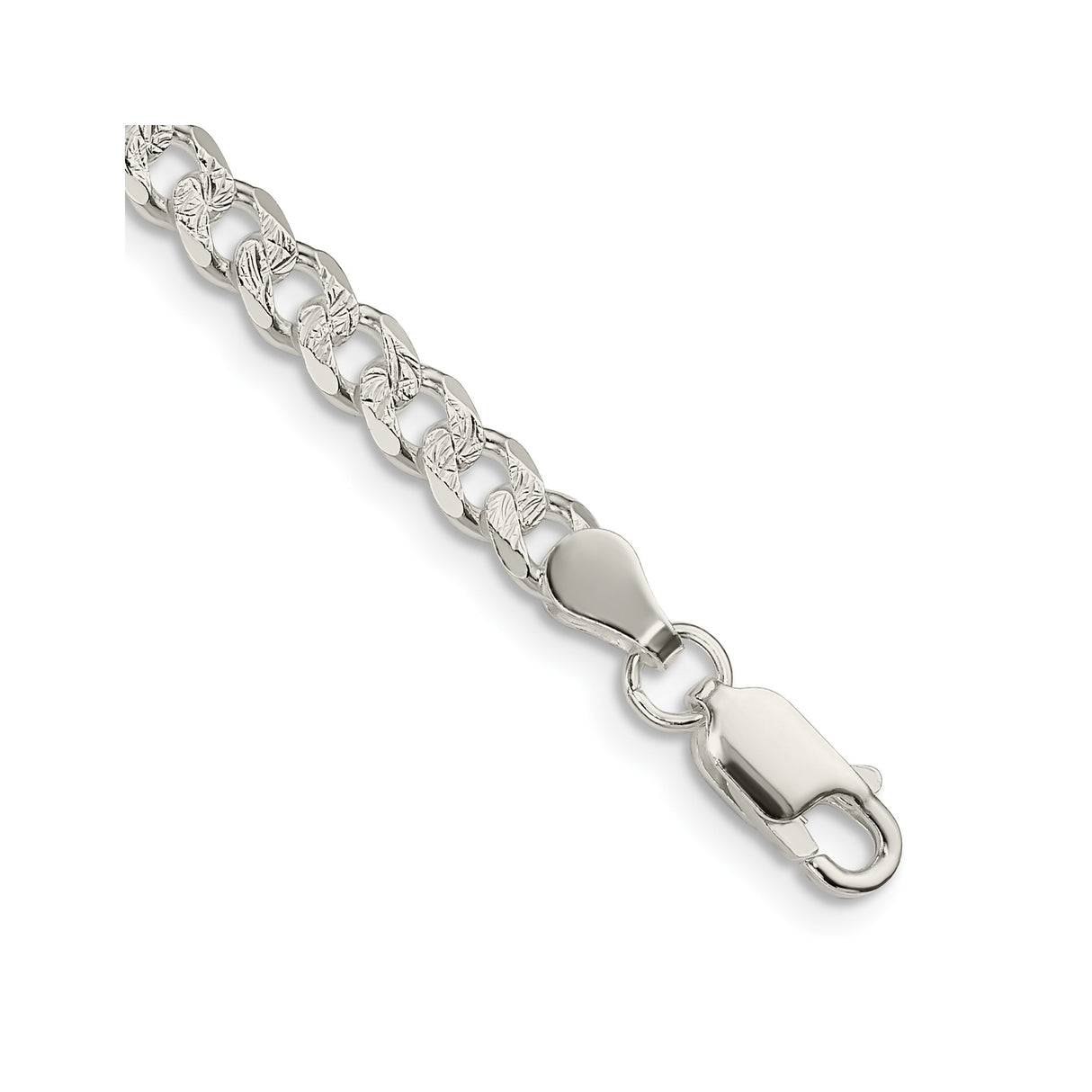 925 White Gold 4.5 mm Curb Chain Bracelet, Polished shown for scale