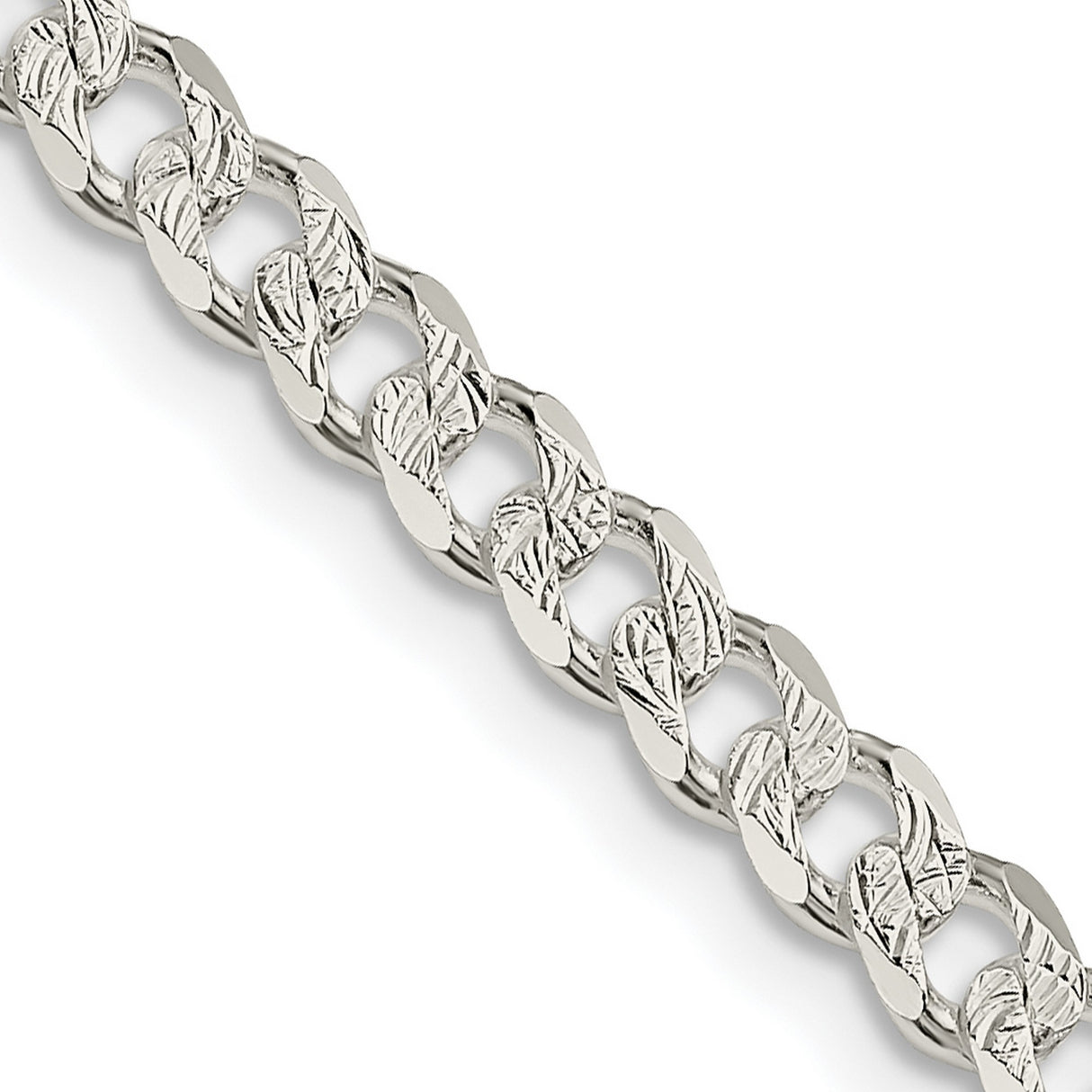 925 White Gold 4.5 mm Curb Chain Necklace, Polished detail view