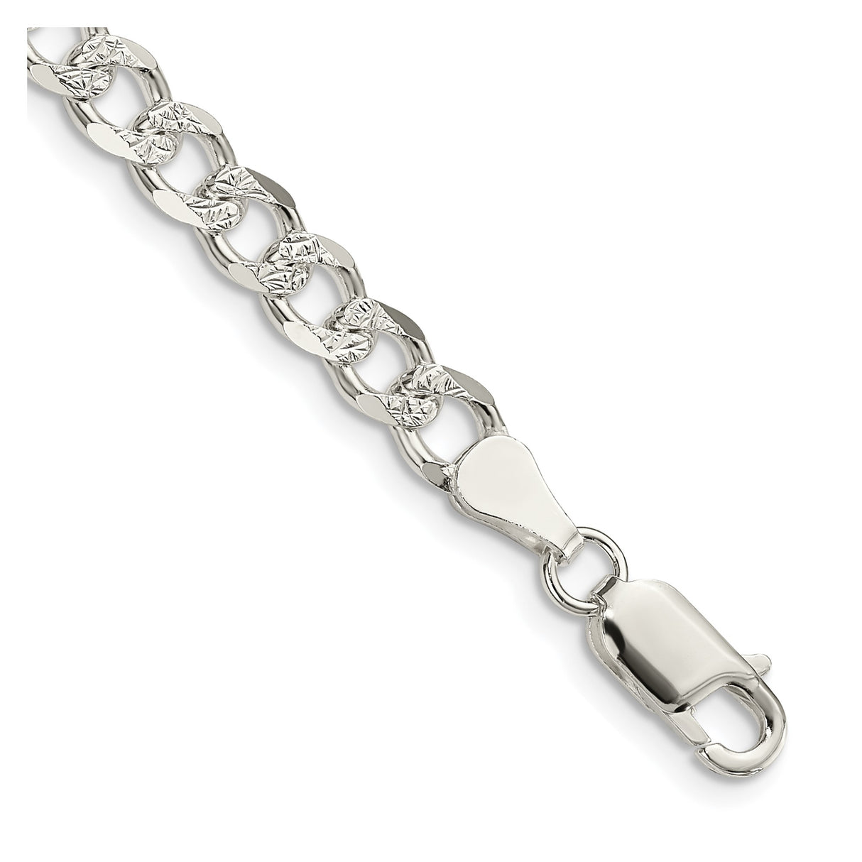 925 White Gold 5.5 mm Curb Chain Bracelet, Polished shown for scale