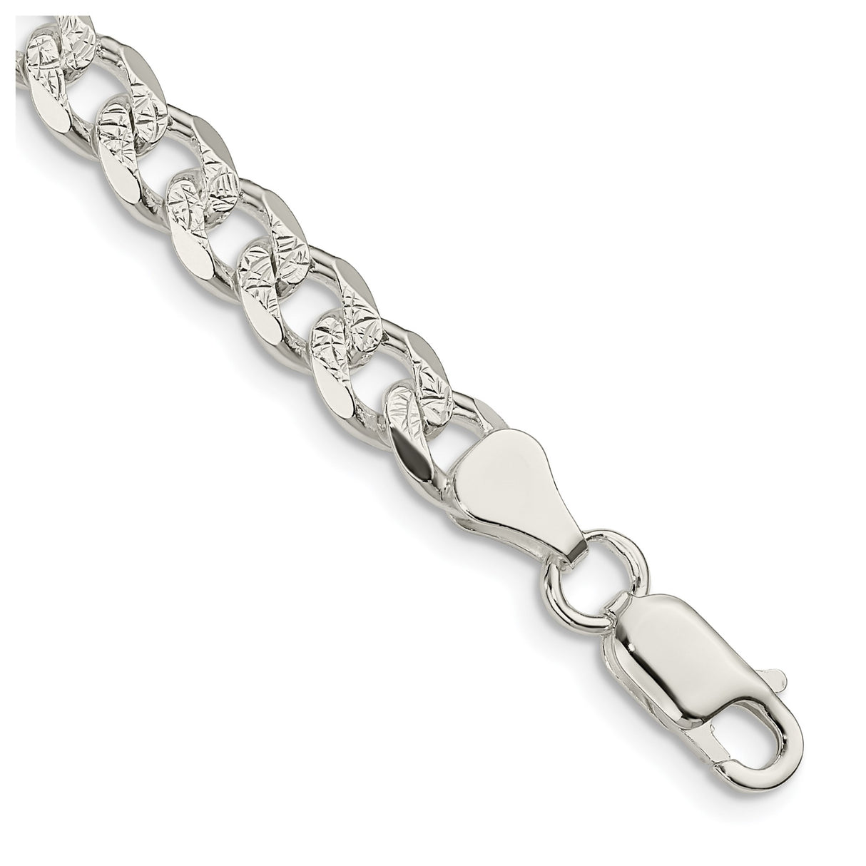 925 White Gold 7 mm Curb Chain Anklet, Polished shown for scale