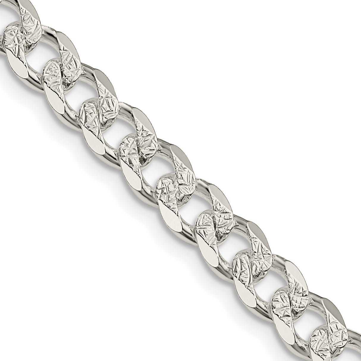 925 White Gold 7 mm Curb Chain Necklace, Polished detail view