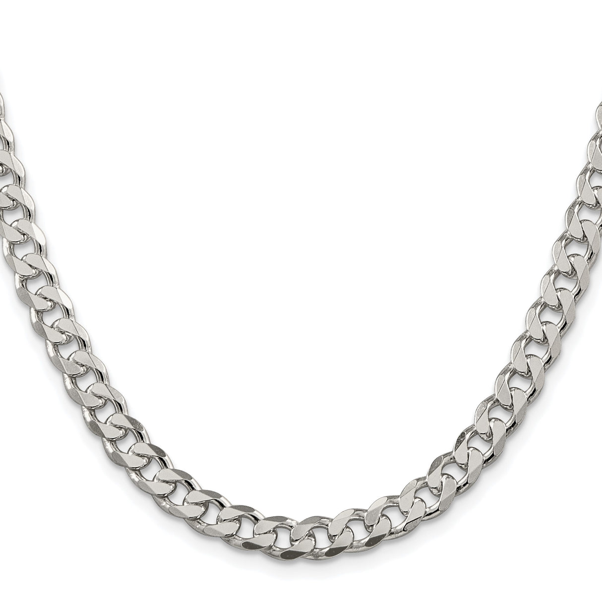 925 White Gold 7 mm Curb Chain Necklace, Polished