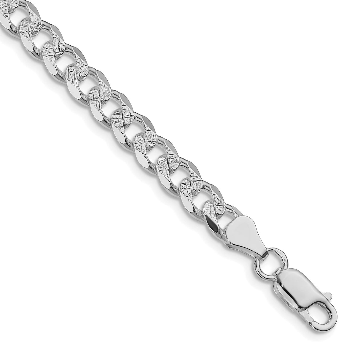 925 White Gold 7 mm Curb Chain Anklet, Polished shown for scale