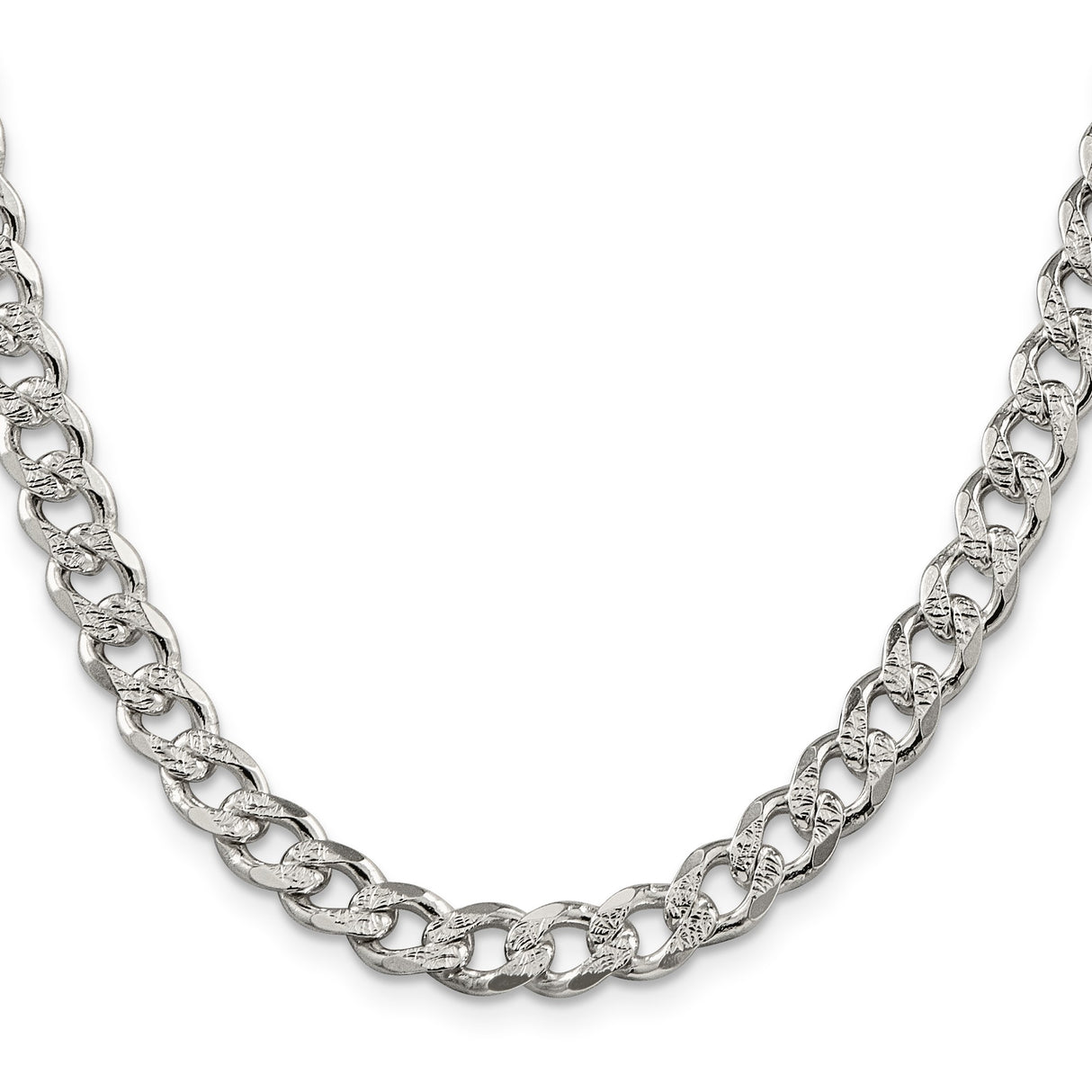 925 White Gold 7.5 mm Curb Chain Necklace, Polished
