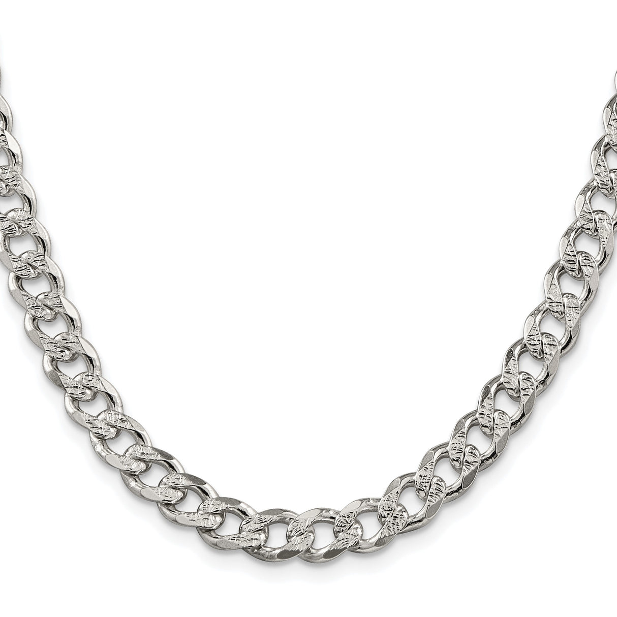 925 White Gold 7.5 mm Curb Chain Necklace, Polished
