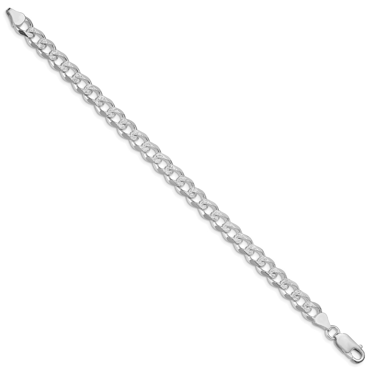 925 White Gold 7.5 mm Curb Chain Anklet, Polished