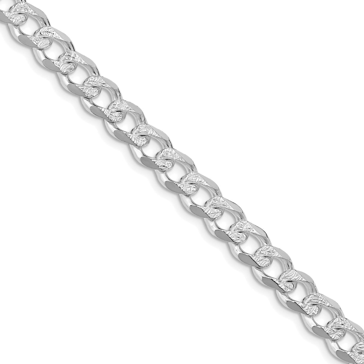 925 White Gold 7.5 mm Curb Chain Necklace, Polished detail view