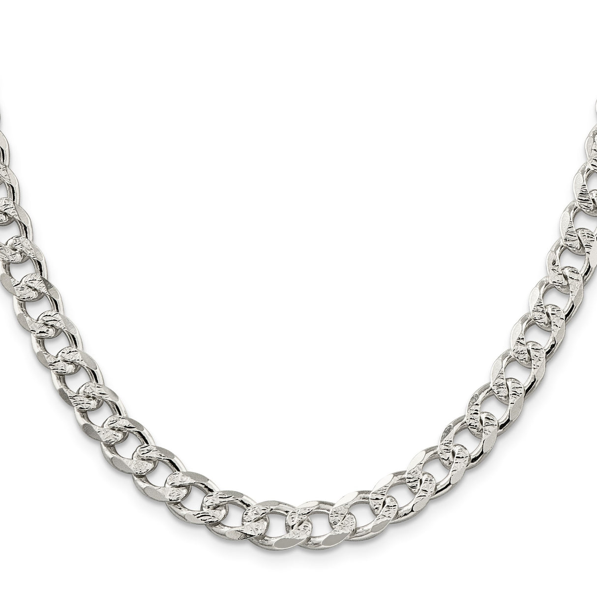 925 White Gold 8.3 mm Curb Chain Necklace, Polished