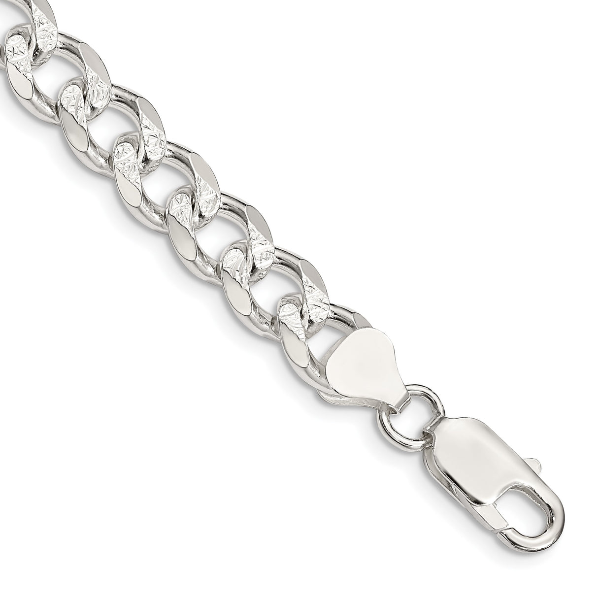 925 White Gold 8.3 mm Curb Chain Bracelet, Polished shown for scale