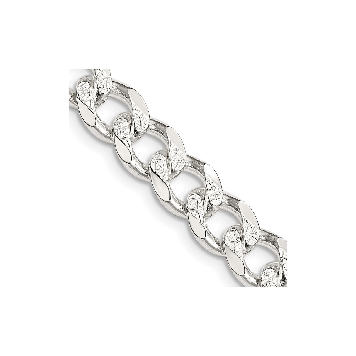 925 White Gold 8.3 mm Curb Chain Necklace, Polished detail view