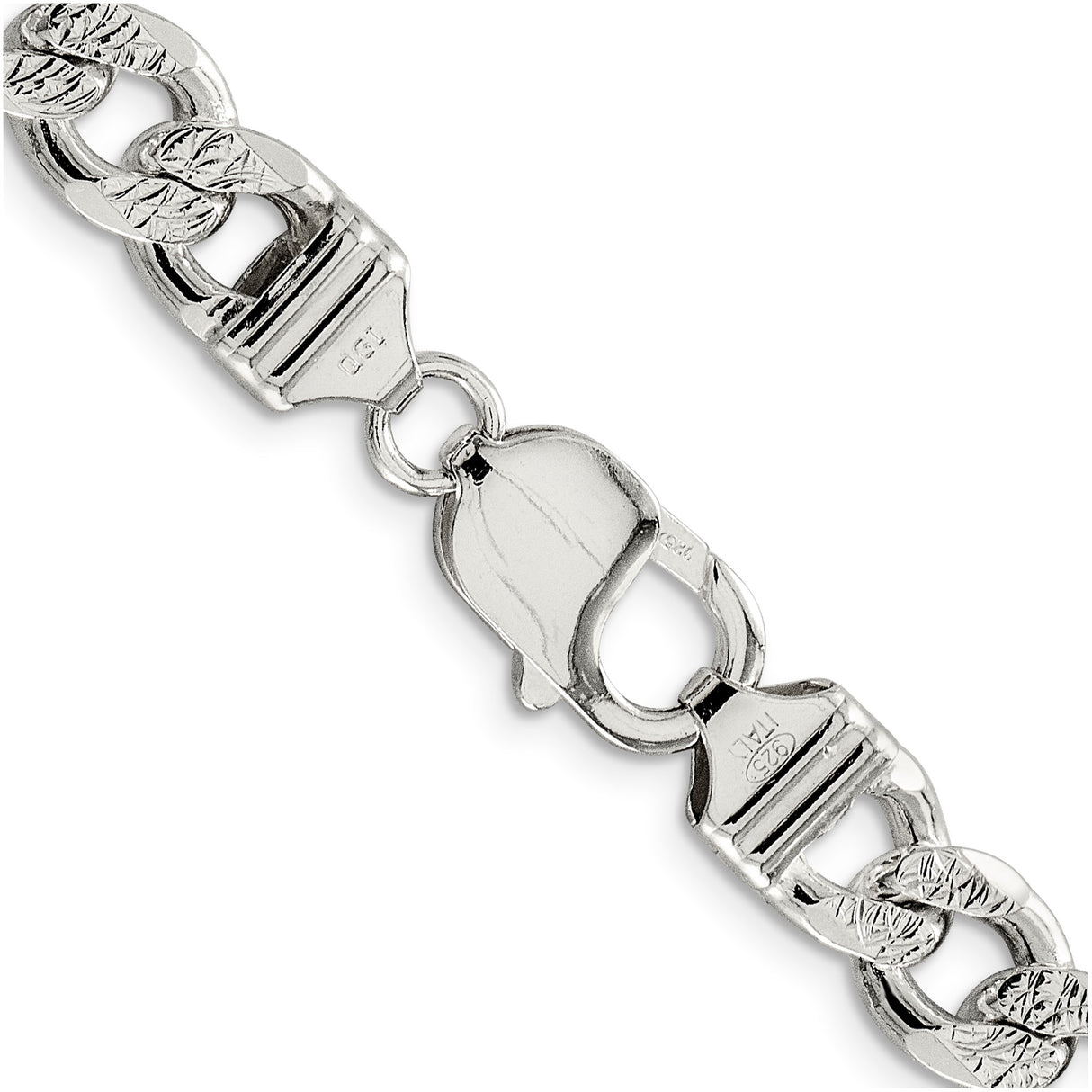 925 White Gold 9.3 mm Curb Chain Necklace, Polished alternate angle