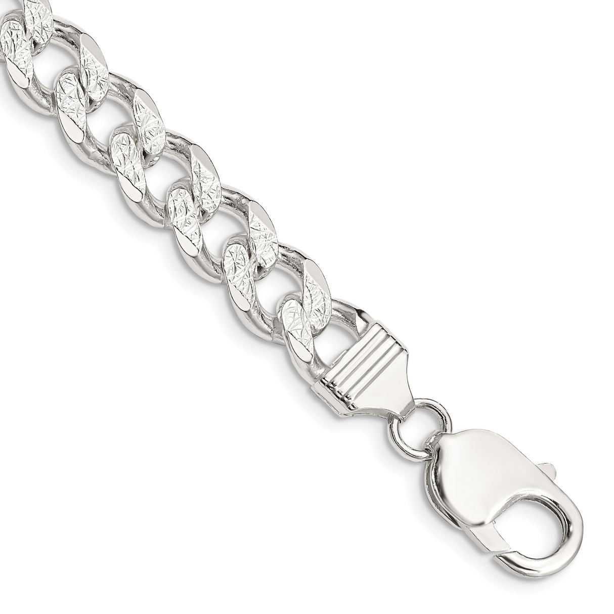 925 White Gold 9.3 mm Curb Chain Anklet, Polished shown for scale