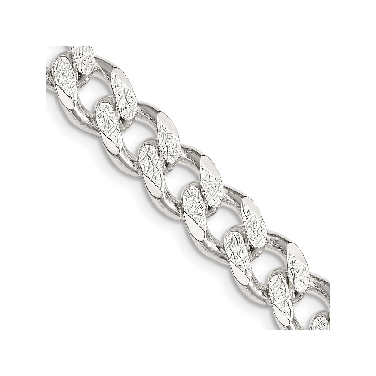 925 White Gold 9.3 mm Curb Chain Necklace, Polished detail view