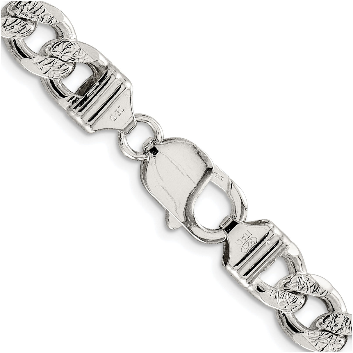 925 White Gold 9.3 mm Curb Chain Necklace, Polished alternate angle