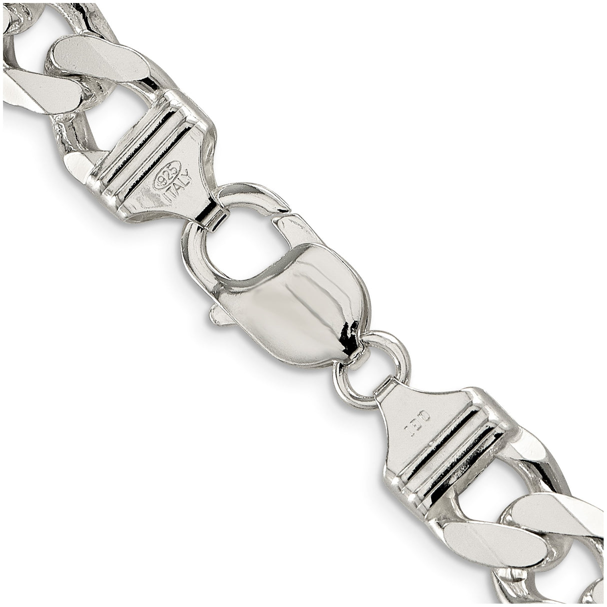 925 White Gold 11 mm Curb Chain Necklace, Polished alternate angle