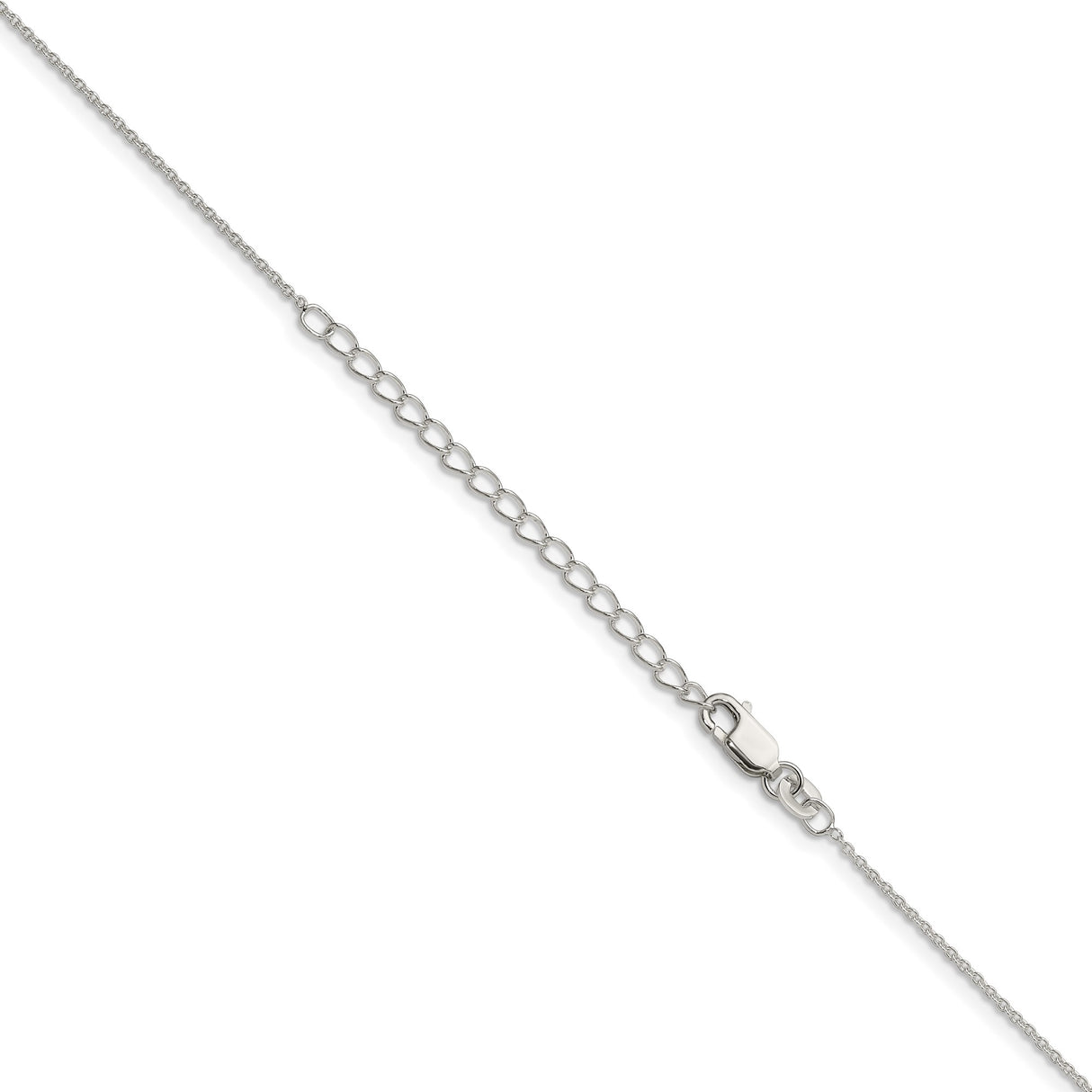 925 White Gold 1 mm Polished Chain Necklace, Solid detail view