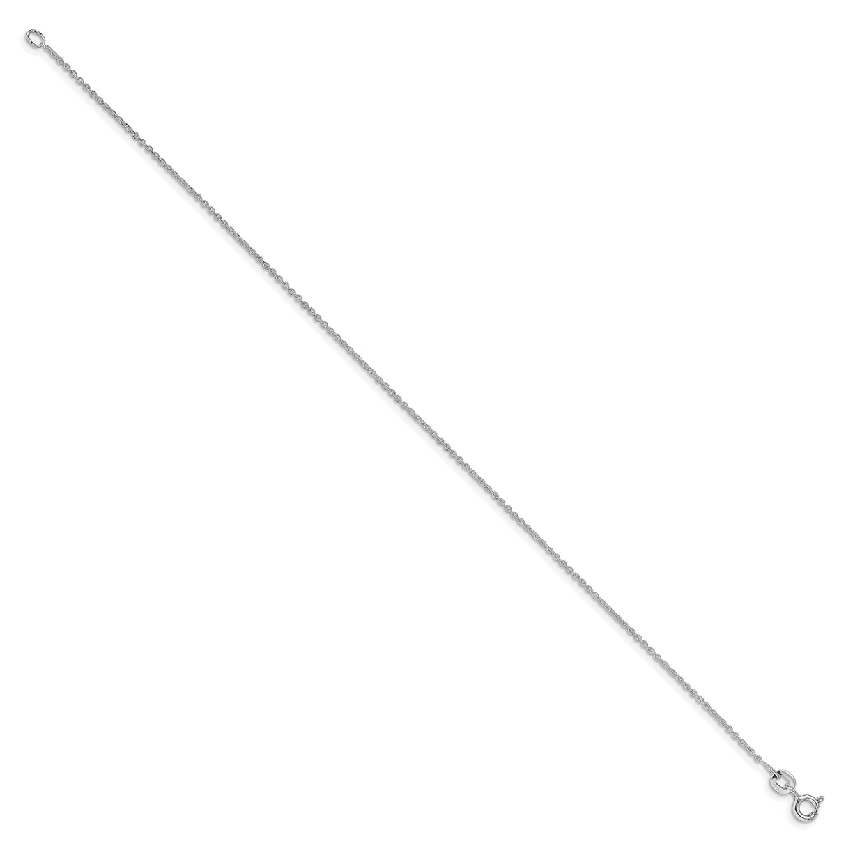 925 White Gold 1 mm Polished Chain Anklet, Solid