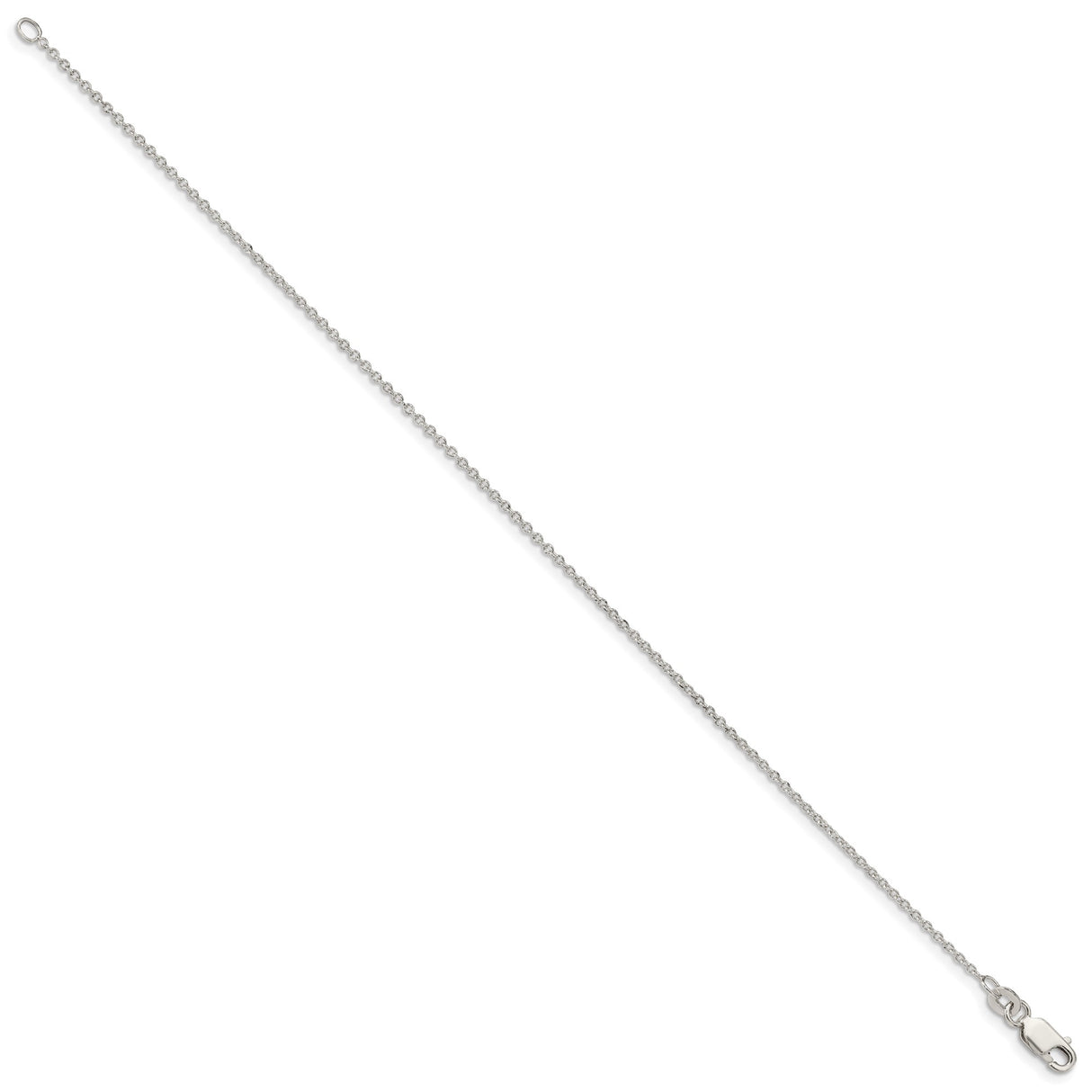 925 White Gold 1.25 mm Polished Chain Anklet, Solid
