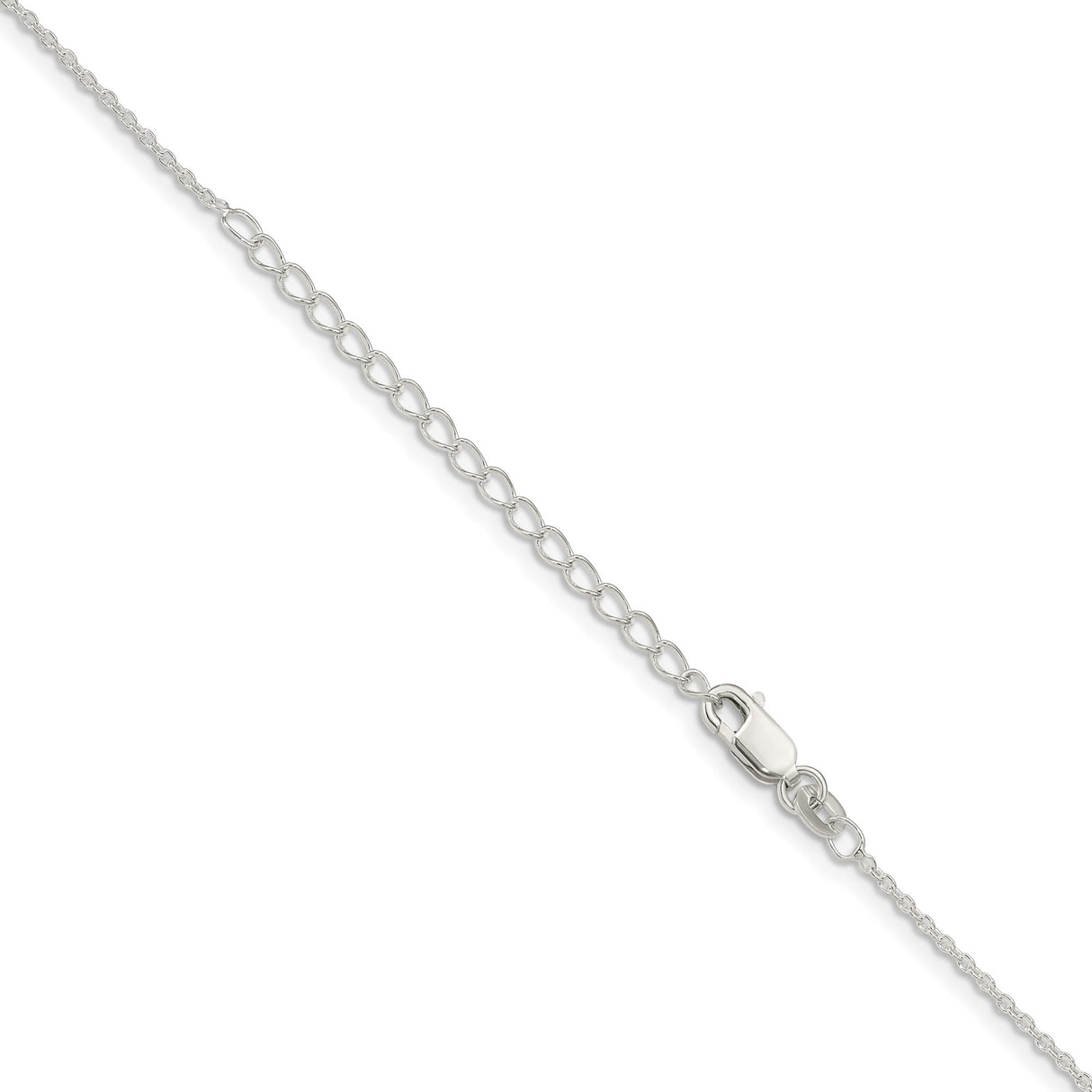 925 White Gold 1.25 mm Polished Chain Necklace, Solid detail view